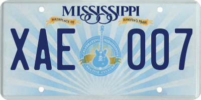 MS license plate XAE007
