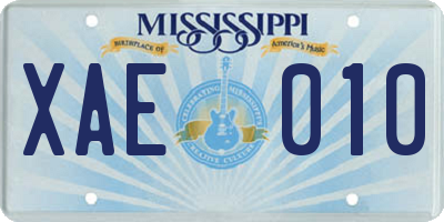 MS license plate XAE010