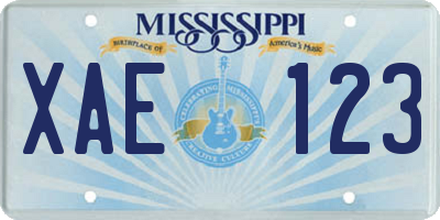 MS license plate XAE123
