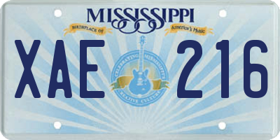 MS license plate XAE216