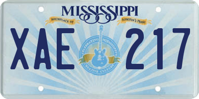 MS license plate XAE217