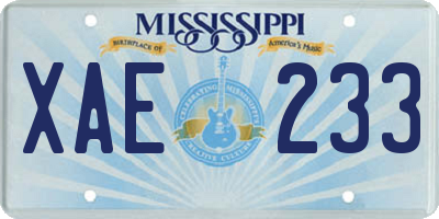 MS license plate XAE233