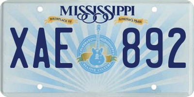 MS license plate XAE892