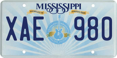 MS license plate XAE980