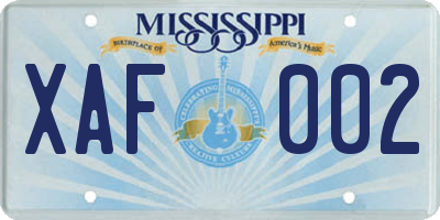 MS license plate XAF002