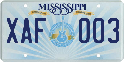 MS license plate XAF003