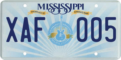 MS license plate XAF005