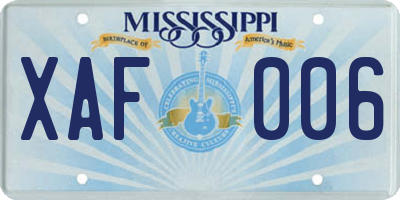 MS license plate XAF006