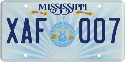 MS license plate XAF007