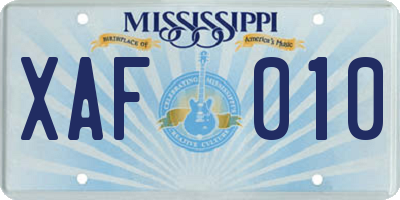 MS license plate XAF010