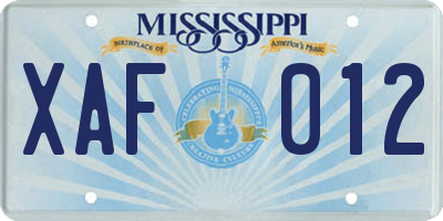 MS license plate XAF012