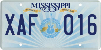 MS license plate XAF016