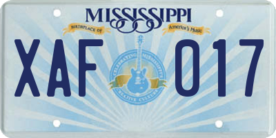 MS license plate XAF017