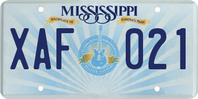MS license plate XAF021