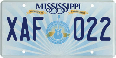 MS license plate XAF022
