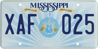 MS license plate XAF025