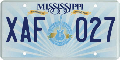 MS license plate XAF027