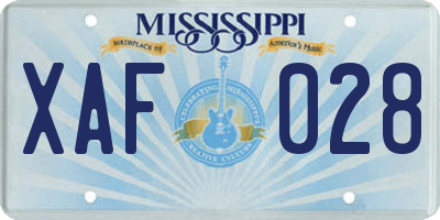 MS license plate XAF028