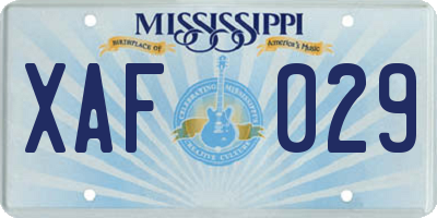 MS license plate XAF029