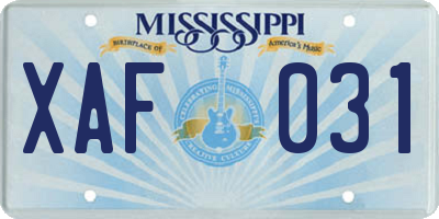 MS license plate XAF031