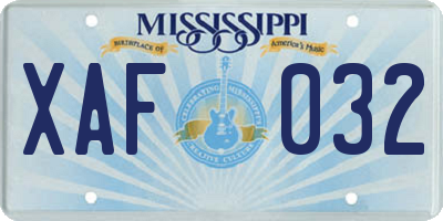 MS license plate XAF032