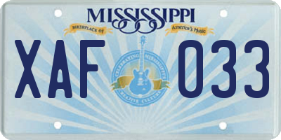 MS license plate XAF033