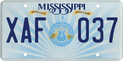 MS license plate XAF037
