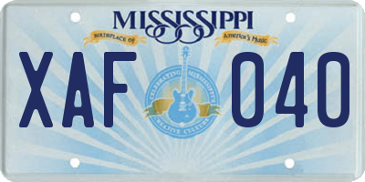 MS license plate XAF040
