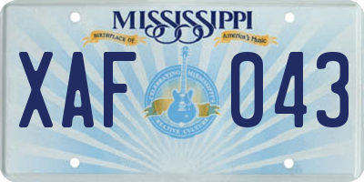 MS license plate XAF043