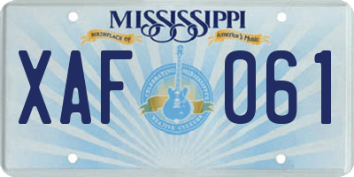 MS license plate XAF061