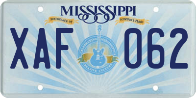 MS license plate XAF062