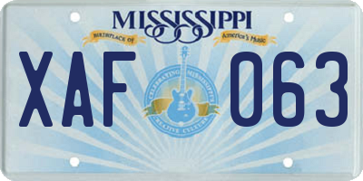 MS license plate XAF063