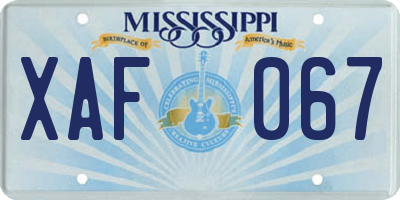MS license plate XAF067