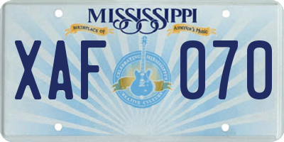 MS license plate XAF070