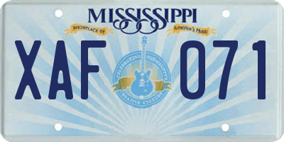 MS license plate XAF071