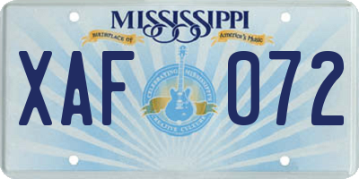 MS license plate XAF072