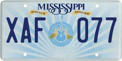 MS license plate XAF077
