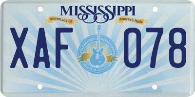 MS license plate XAF078