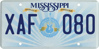 MS license plate XAF080