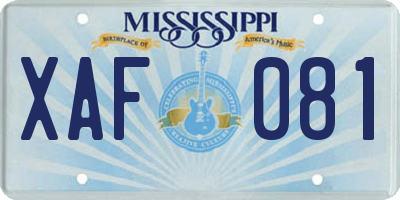 MS license plate XAF081
