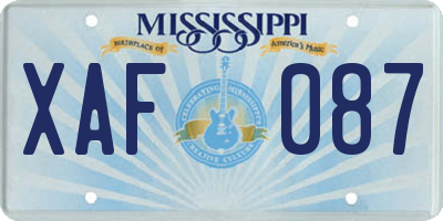 MS license plate XAF087
