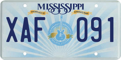 MS license plate XAF091