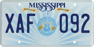 MS license plate XAF092