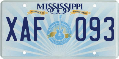 MS license plate XAF093