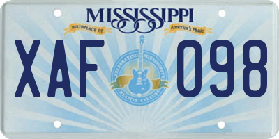 MS license plate XAF098