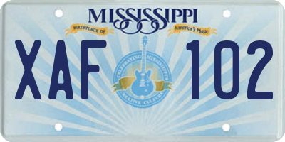MS license plate XAF102