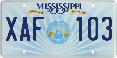 MS license plate XAF103