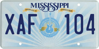 MS license plate XAF104