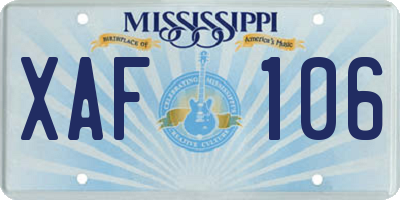 MS license plate XAF106