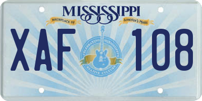 MS license plate XAF108